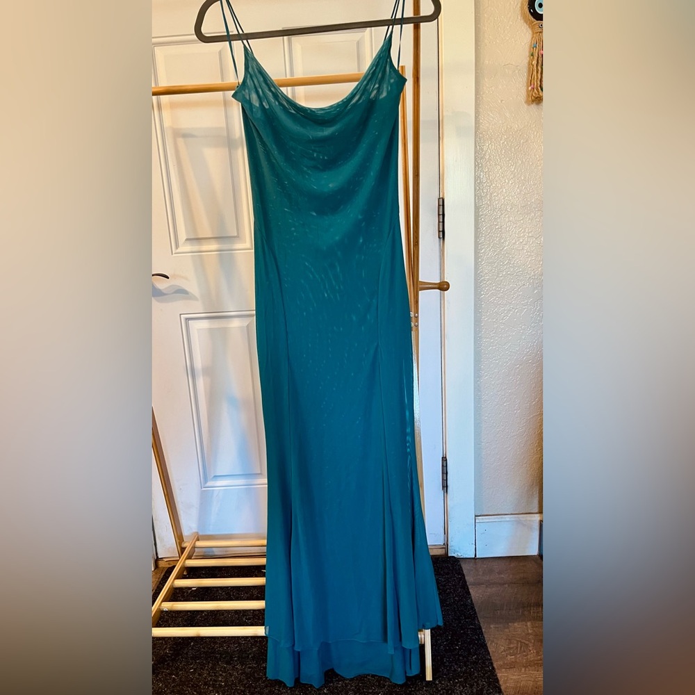 Teal maxi dress with mermaid hem